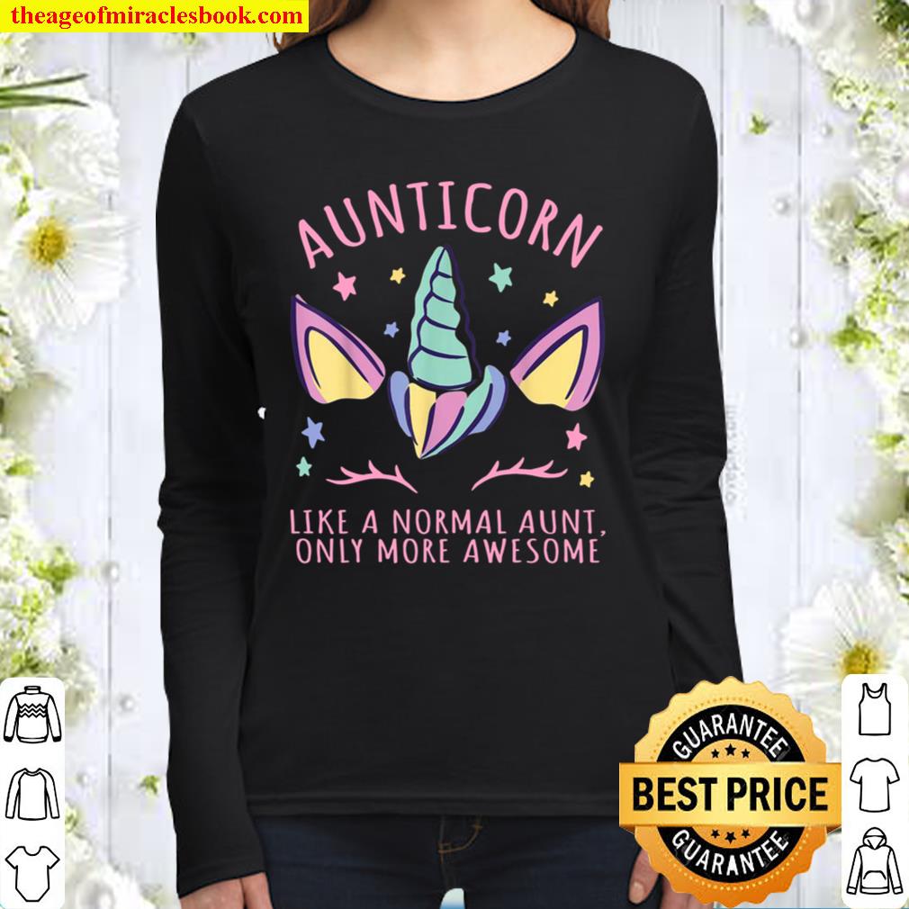 AUNTICORN Unicorn Aunt Shirt Cool _ Aunt Quote Women Long Sleeved