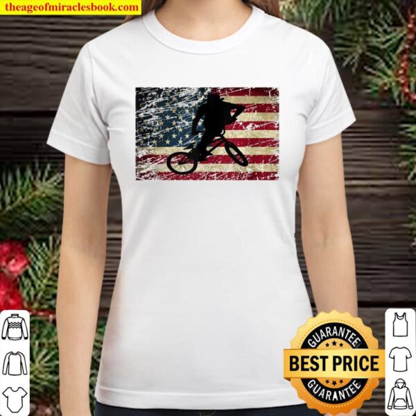 American Flag Freestyle Bmx Usa Flag Bmx Rider Stunts Gift Classic Women T-Shirt