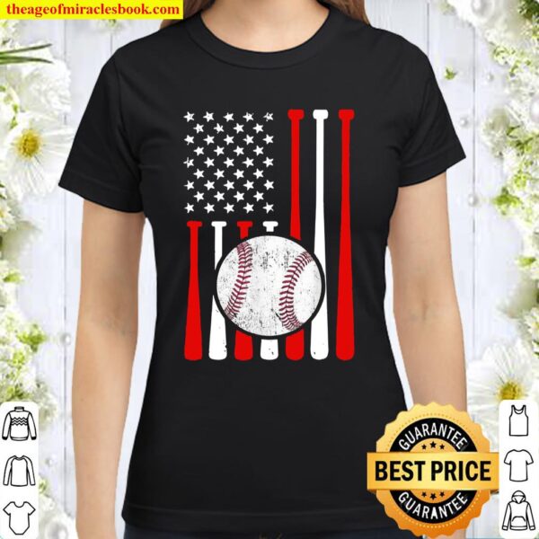 American Flag Vintage Baseball Flag, Dad, Mom Classic Women T-Shirt