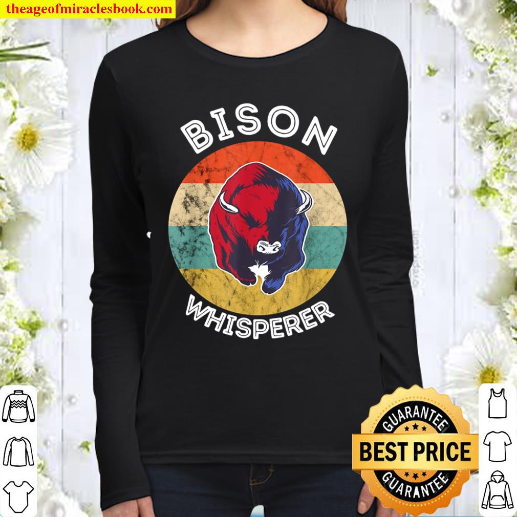 Bison Whisperer Buffalo Cattle Vintage Retro Sunset Colorado Women Long Sleeved