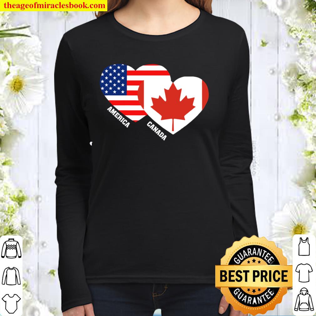 Canada Flag Shirt Canadian American Pride Vintage Women Long Sleeved