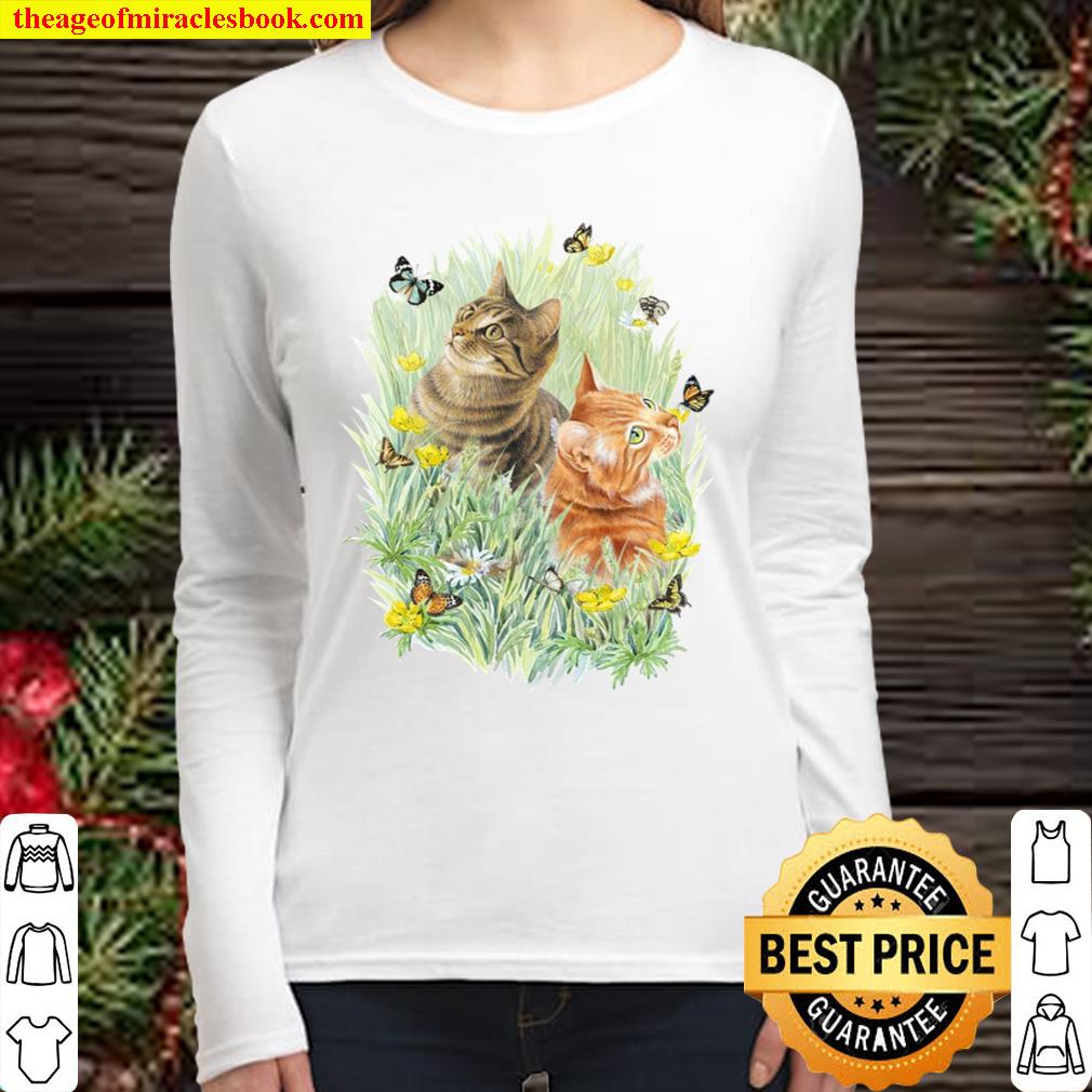 Cat And Butterfly Women Long Sleeved