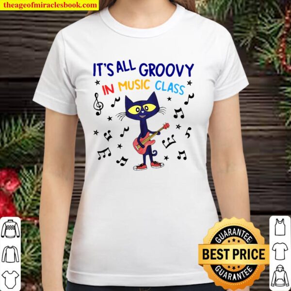 Cat Playing Guitar Music It’s All Groovy In Music Class Classic Women T-Shirt