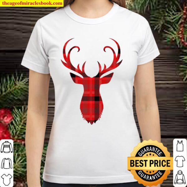 Classic Red _ Black Plaid Deer Silhouette Scottish Classic Women T-Shirt