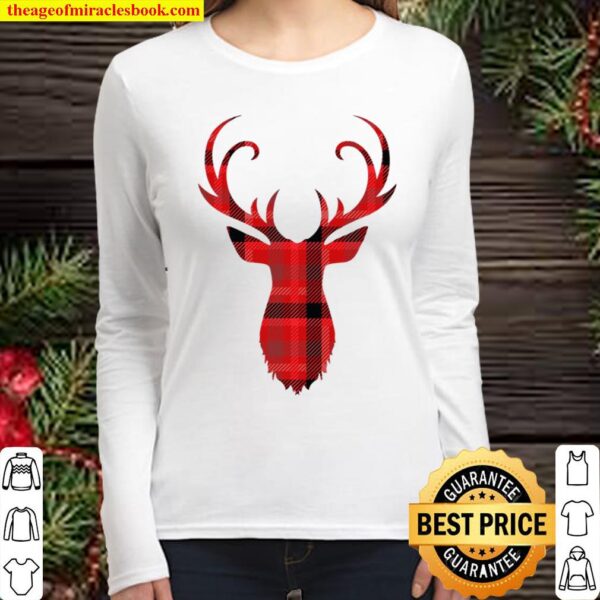 Classic Red _ Black Plaid Deer Silhouette Scottish Women Long Sleeved