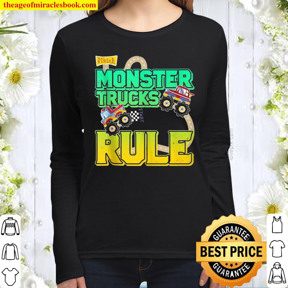 Cute Fun Monster Trucks Rule for and Parents Women Long Sleeved
