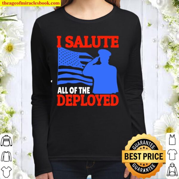 Deployed Military Support Appreciation American Flag Women Long Sleeved
