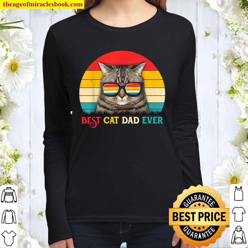 Distressed Retro Vintage Best Cat Dad Ever Father’s Day Women Long Sleeved
