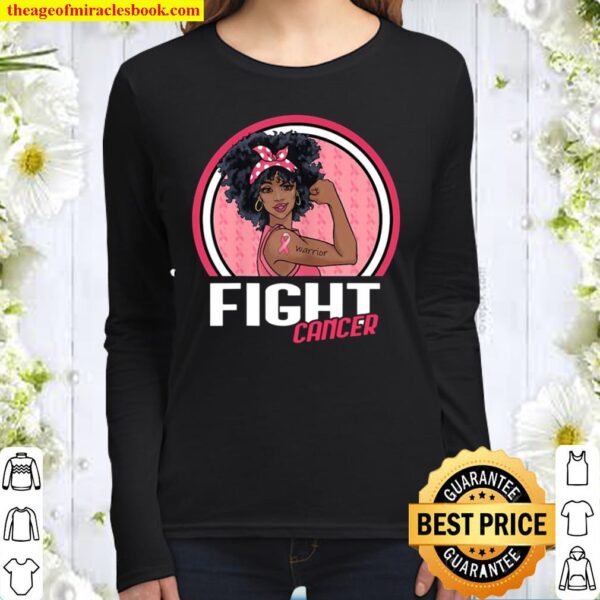 Fight Breast Cancer Warrior Black Afro African American Gift Women Long Sleeved