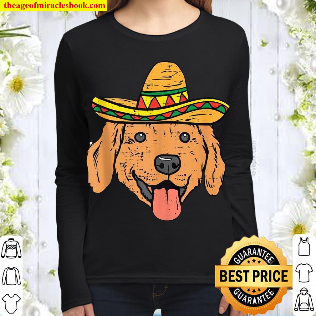 Golden Retriever Sombrero Cute Cinco De Mayo Dog Mexican Hat Women Long Sleeved
