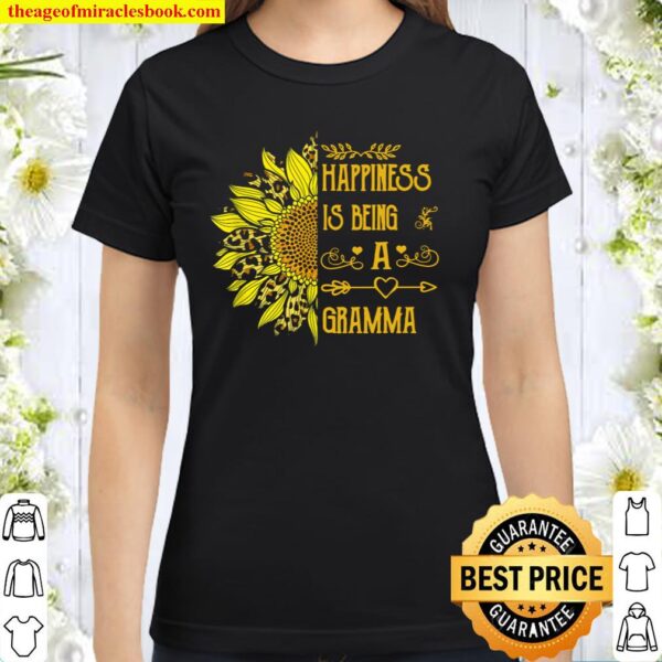 Happiness Is Being A Gramma Leopard Sunflower Classic Women T-Shirt