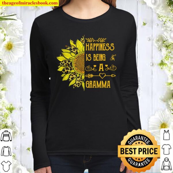 Happiness Is Being A Gramma Leopard Sunflower Women Long Sleeved