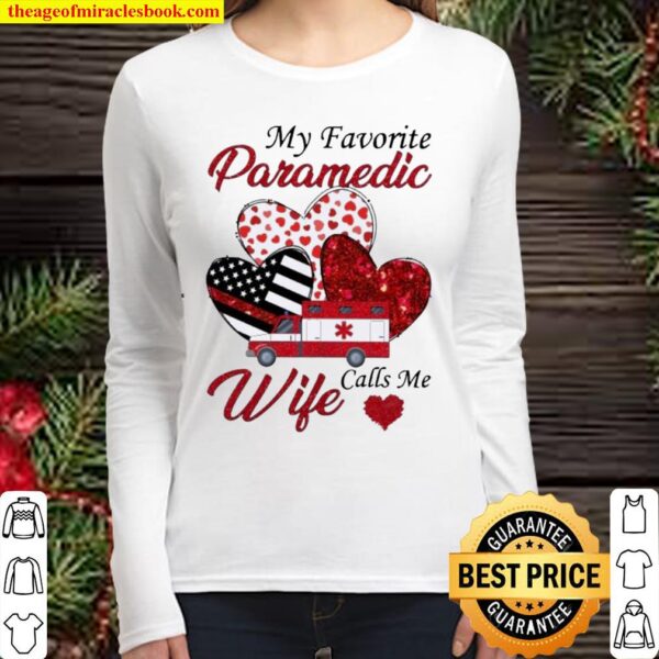 Hearts my favorite paramedic calls me wife american flag Women Long Sleeved