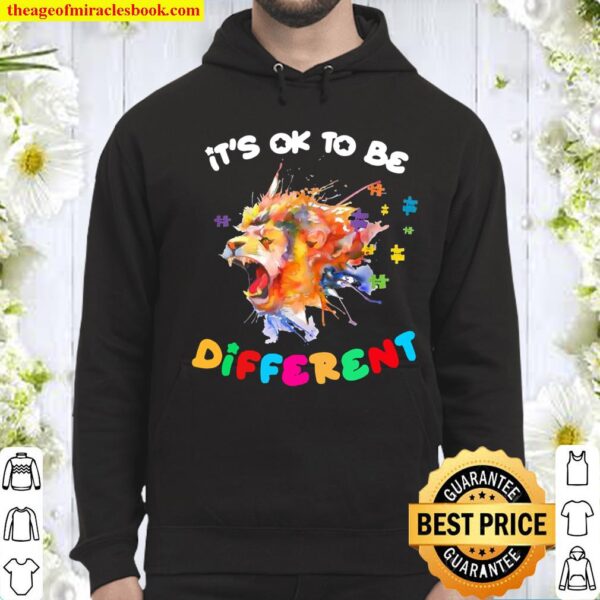 Mens Autism Awareness It’s Ok to Be Different Colorful Lion Hoodie