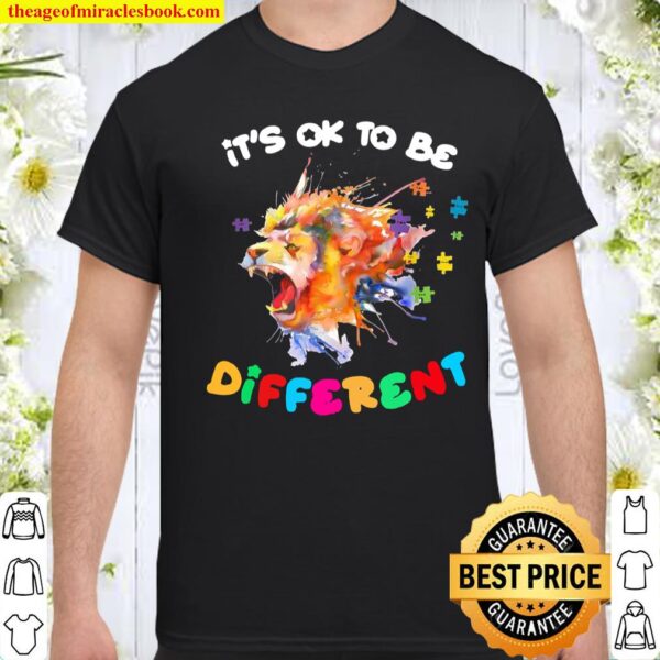 Mens Autism Awareness It’s Ok to Be Different Colorful Lion Shirt