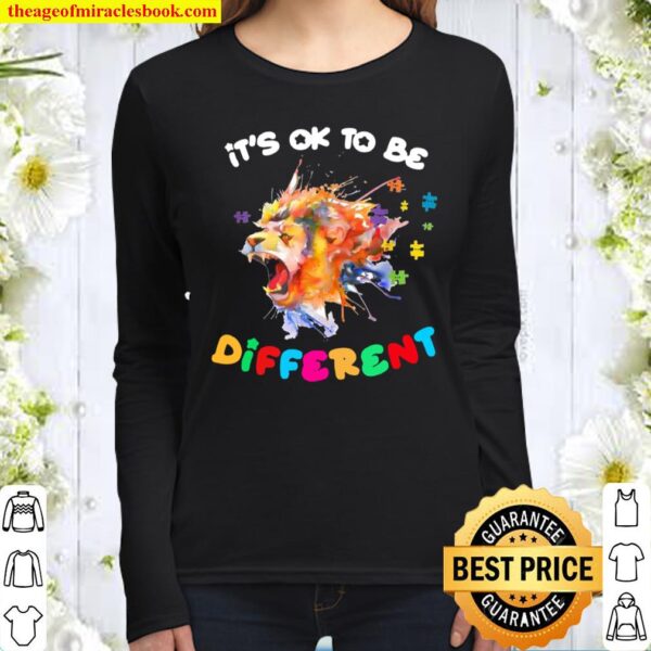 Mens Autism Awareness It’s Ok to Be Different Colorful Lion Women Long Sleeved