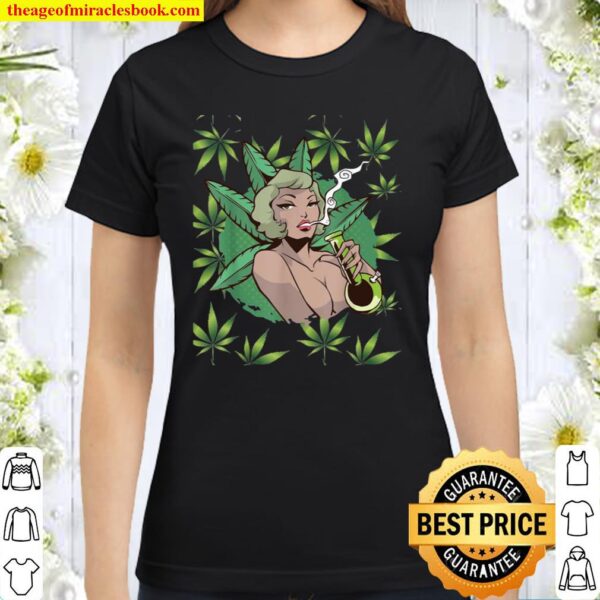 Mens Marijuana Bong Smoking Weed Pot Cannabis Classic Women T-Shirt