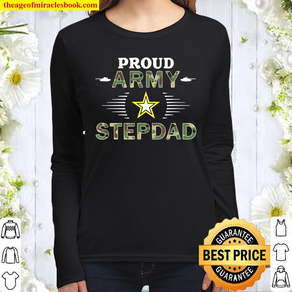 Mens Proud Army Stepdad Military Pride Camouflages Army Women Long Sleeved