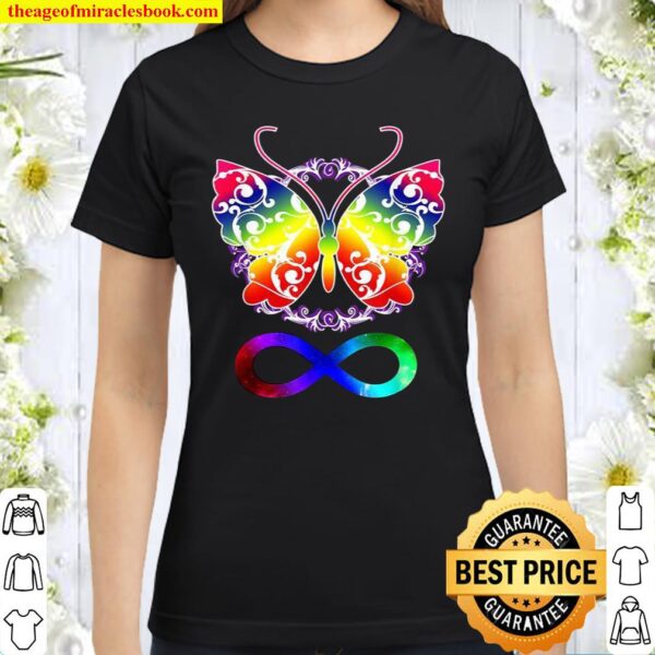 Neurodiversity Shirt Autism ADHD Rainbow Butterfly Classic Women T-Shirt
