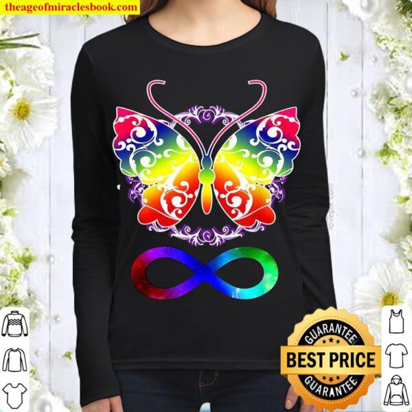 Neurodiversity Shirt Autism ADHD Rainbow Butterfly Women Long Sleeved