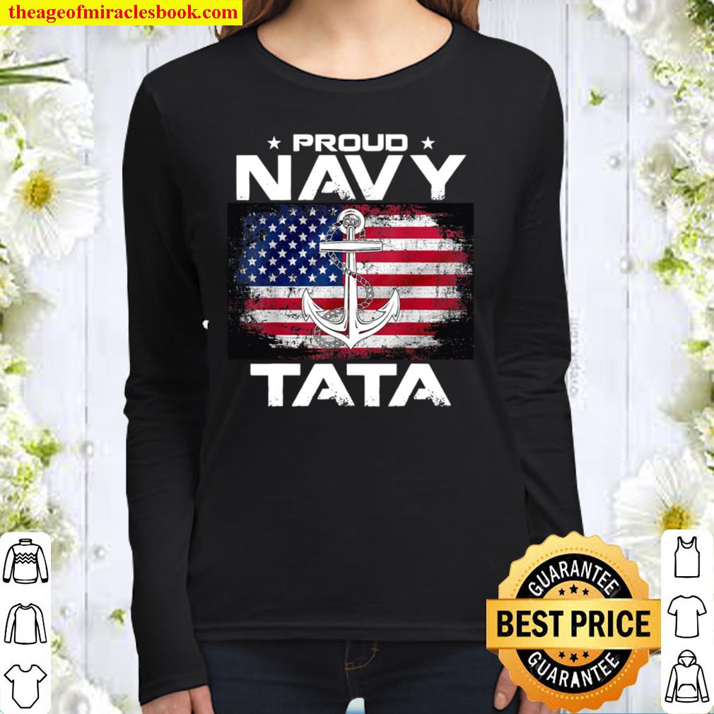Proud Navy Tata With American Flag For Veteran Women Long Sleeved
