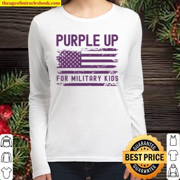 Purple Up for Military Kids Awareness Retro American Flag Women Long Sleeved