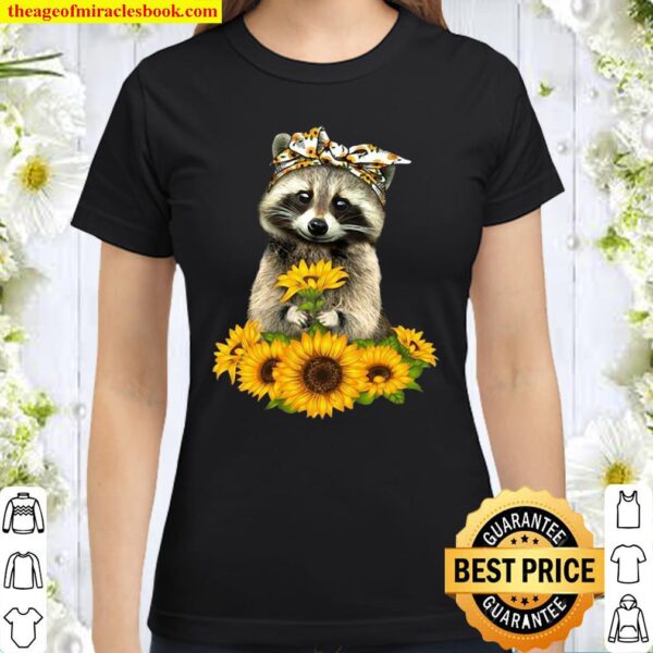 Racoon With Sunflower Floral Bandana Classic Women T-Shirt