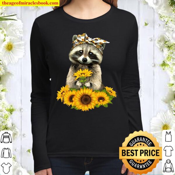 Racoon With Sunflower Floral Bandana Women Long Sleeved