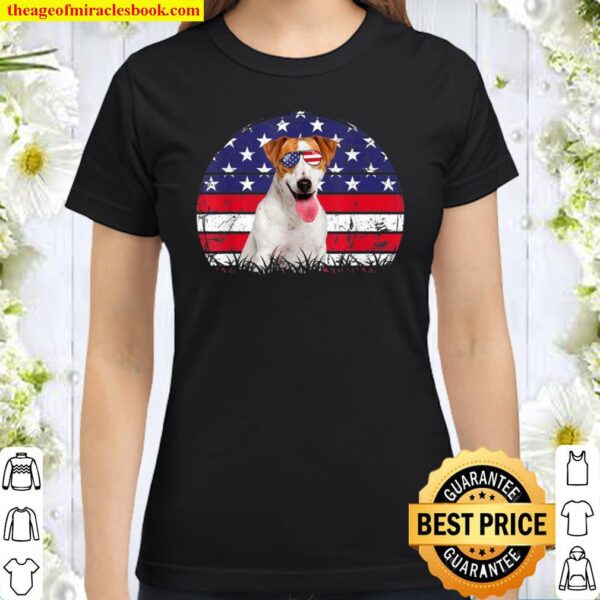 Retro American Flag Dog Jack Russell Terrier Patriotic Classic Women T-Shirt