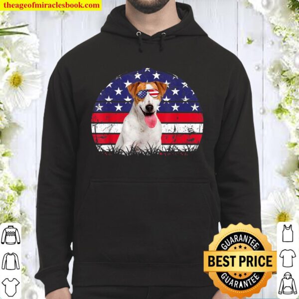 Retro American Flag Dog Jack Russell Terrier Patriotic Hoodie