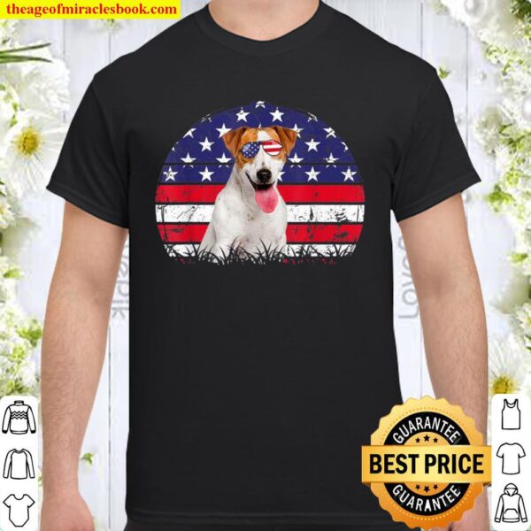 Retro American Flag Dog Jack Russell Terrier Patriotic Shirt