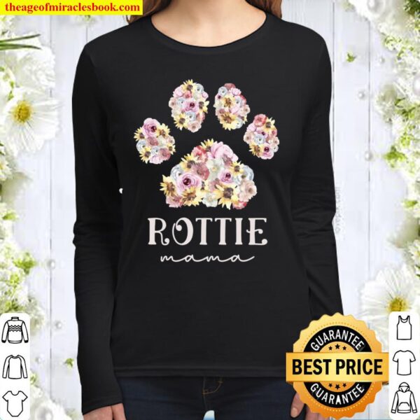 Rottie Mama Floral Paw Rottweiler Mom Women Long Sleeved