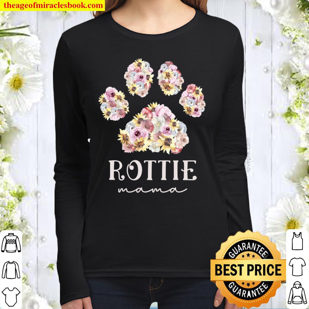 Rottie Mama Floral Paw Rottweiler Mom Women Long Sleeved
