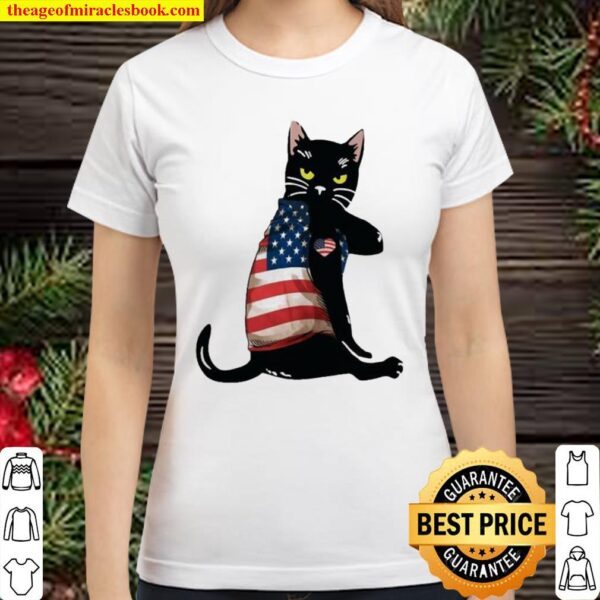 Strong Cat patriotic American flag Classic Women T-Shirt