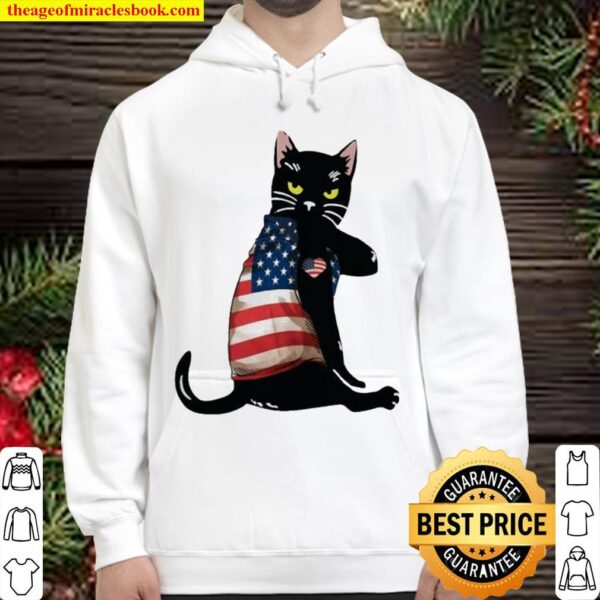 Strong Cat patriotic American flag Hoodie