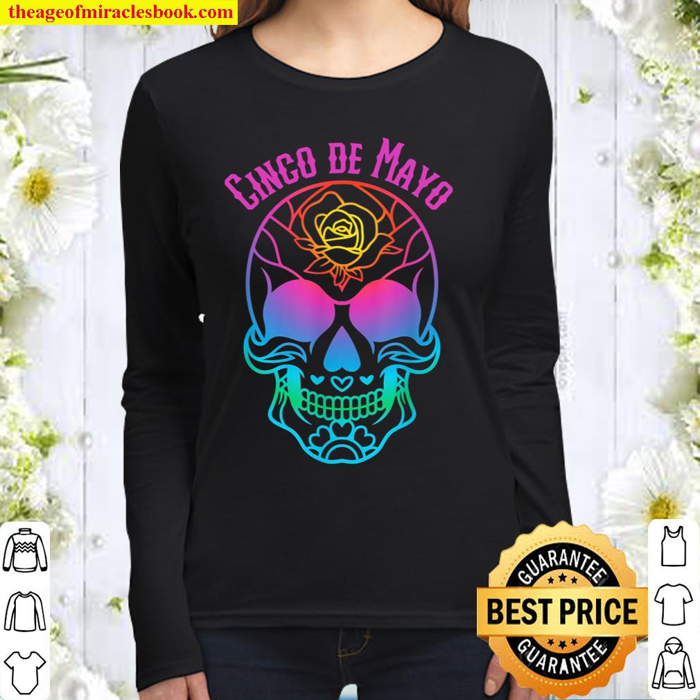 Sugar Skull Cinco de Mayo Colorful Skull Women Long Sleeved