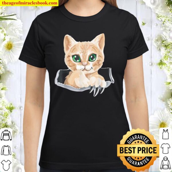 Sweet Kitten Torn Cloth Cat In the Pocket Cat Owner Classic Women T-Shirt
