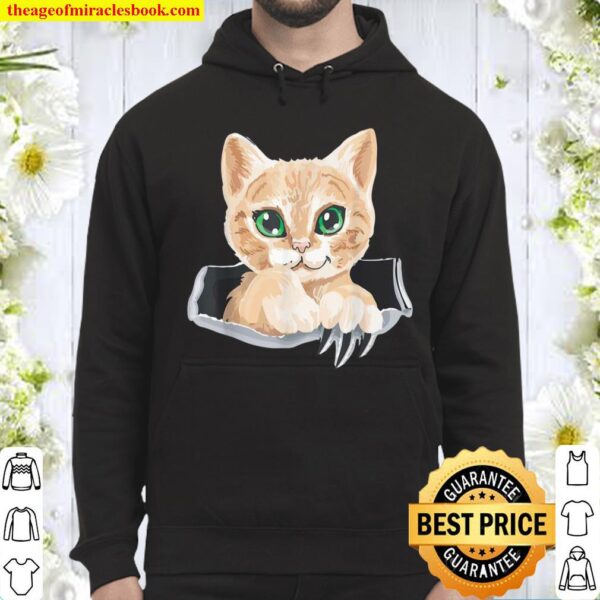 Sweet Kitten Torn Cloth Cat In the Pocket Cat Owner Hoodie