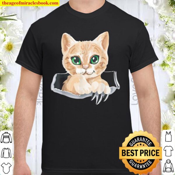 Sweet Kitten Torn Cloth Cat In the Pocket Cat Owner Shirt