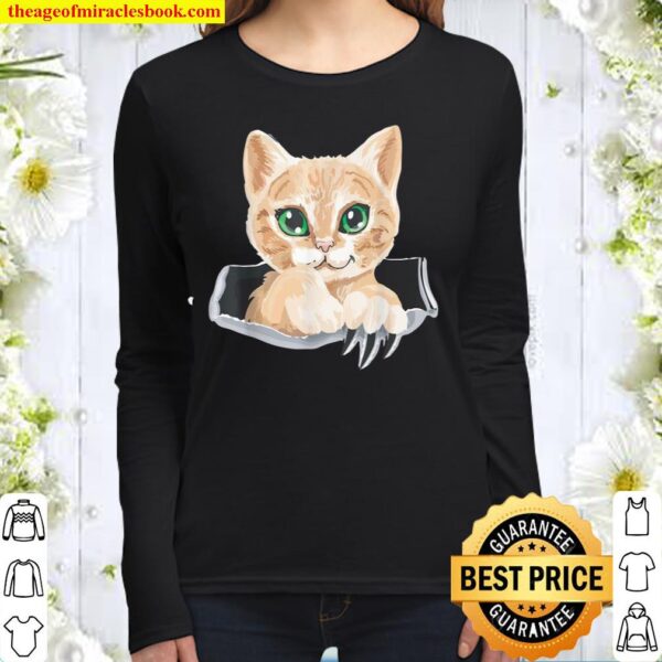 Sweet Kitten Torn Cloth Cat In the Pocket Cat Owner Women Long Sleeved