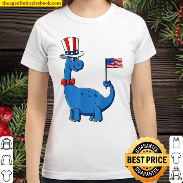 T Rex American Flag 4th Of July Funny Dinosaur Uncel Sam American Flag Classic Women T-Shirt