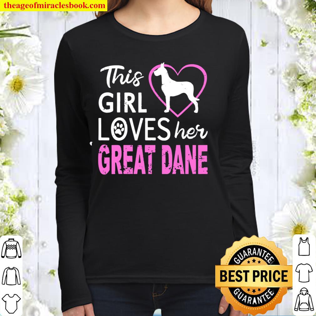 This Girl Loves Her Great Dane Dog Distressed Women Long Sleeved
