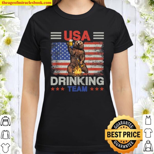 USA Drinking Team American Flag 4th of July Bear Drink Classic Women T-Shirt