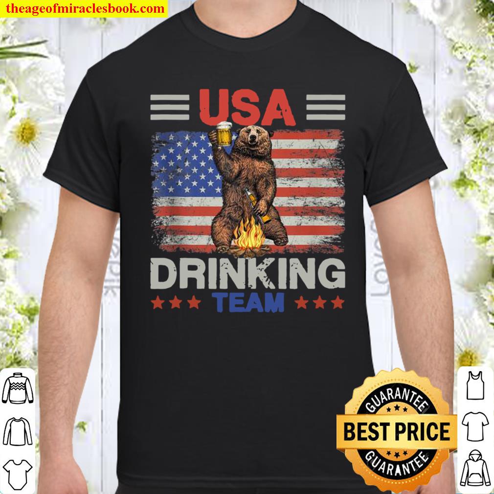 USA Drinking Team American Flag 4th of July Bear Drink Shirt