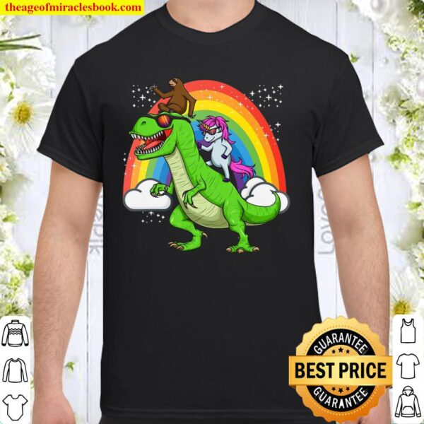 Unicorn Sloth Riding Dinosaur T Rex Rainbow Gift Shirt