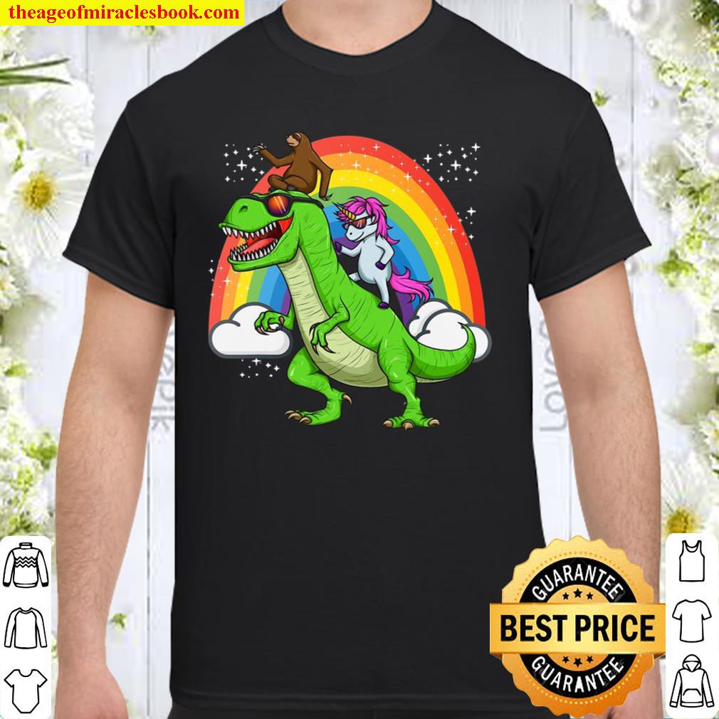 Unicorn Sloth Riding Dinosaur T Rex Rainbow Gift limited Shirt, Hoodie, Long Sleeved, SweatShirt