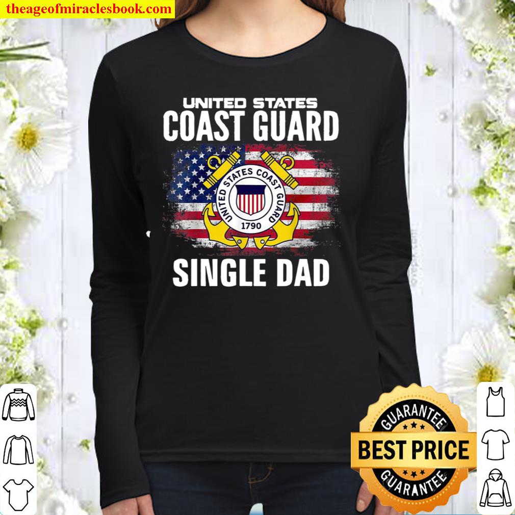 United States Flag American Coast Guard Single Dad Veteran Women Long Sleeved