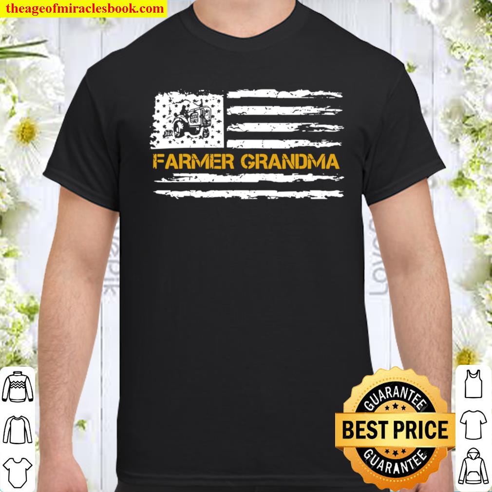 Vintage American Flag Farm Farmer Tractor Grandma Silhouette Shirt