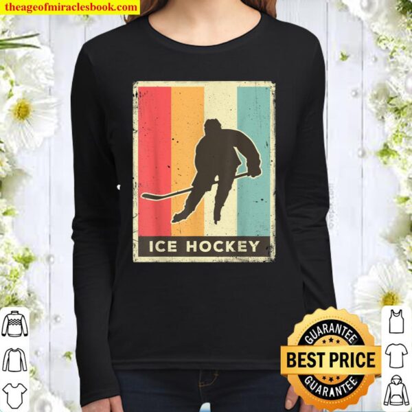 Vintage Ice Hockey Sport Retro Poster Women Long Sleeved