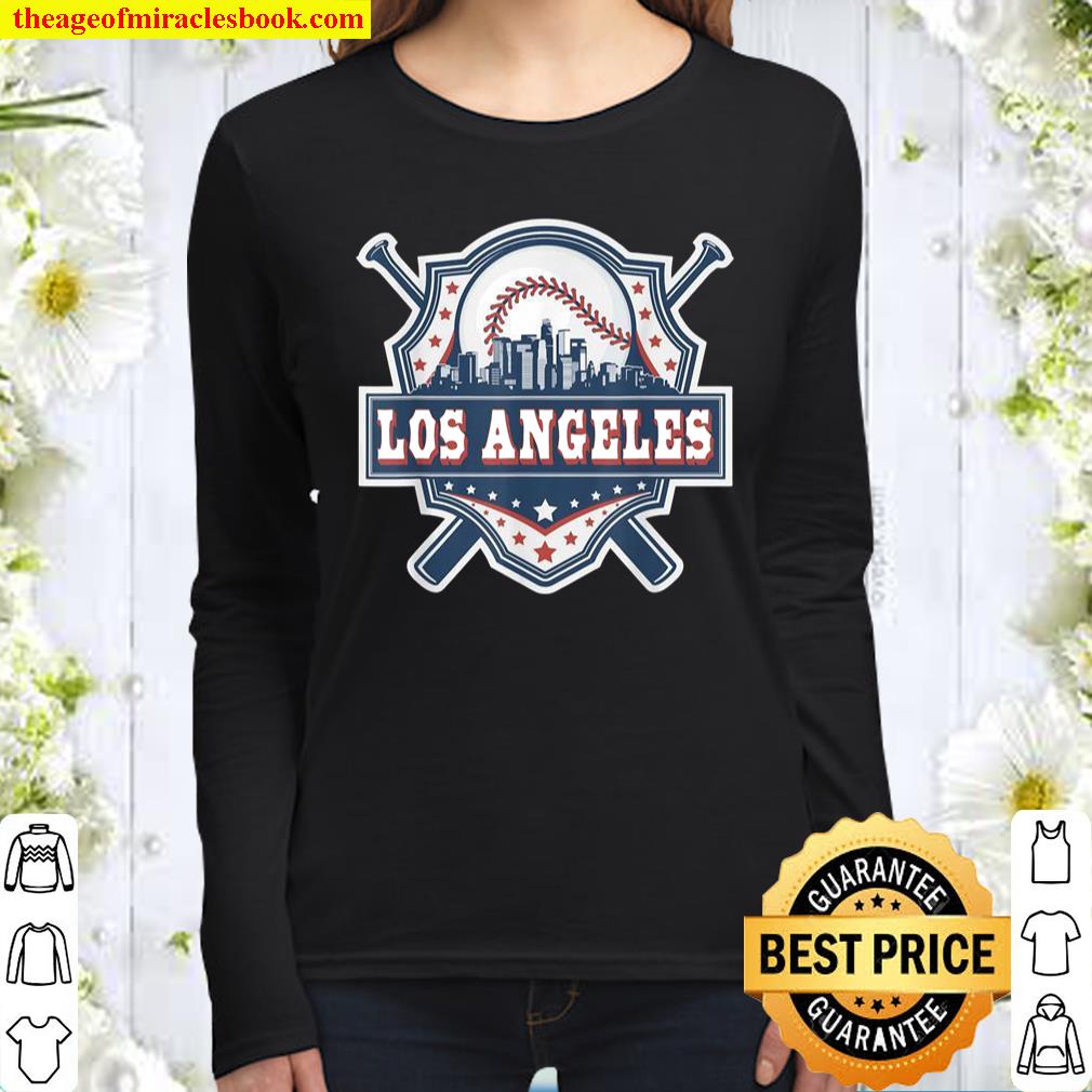 Vintage Los Angeles Baseball Skyline Women Long Sleeved